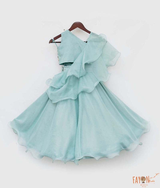 Blue Organza Lehenga Embroidery Choli Organza Dupatta for Girls