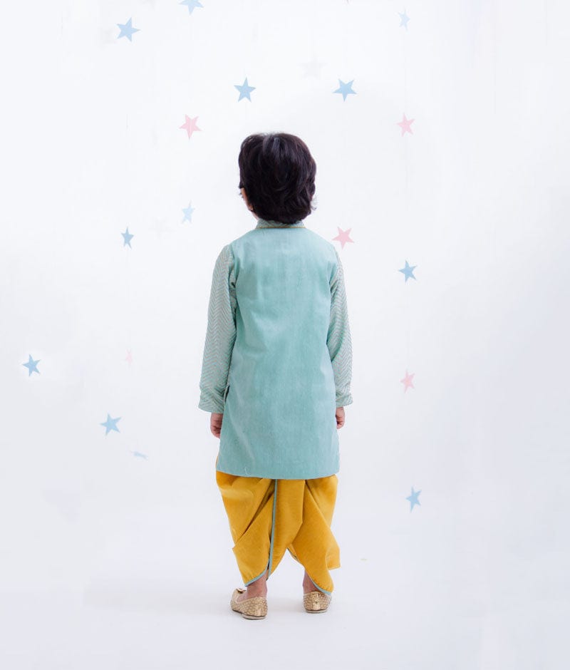 Blue Zig Zag Gota Kurta with Yellow Dhoti for Boys