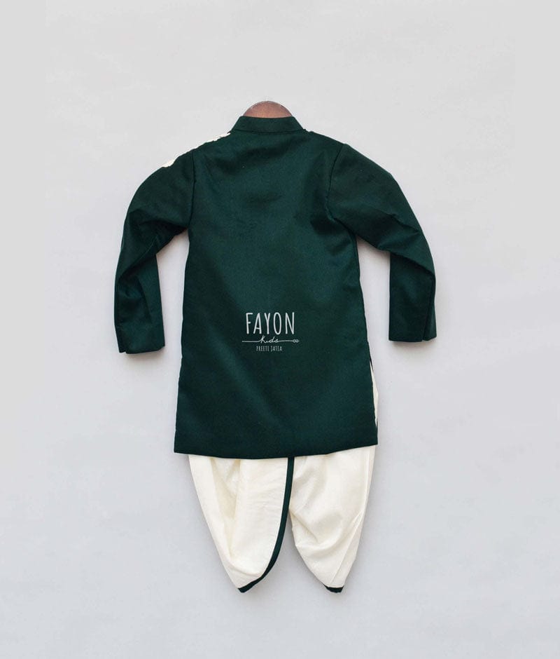 Bottle Green Embroidery Achkan with Dhoti for Boys