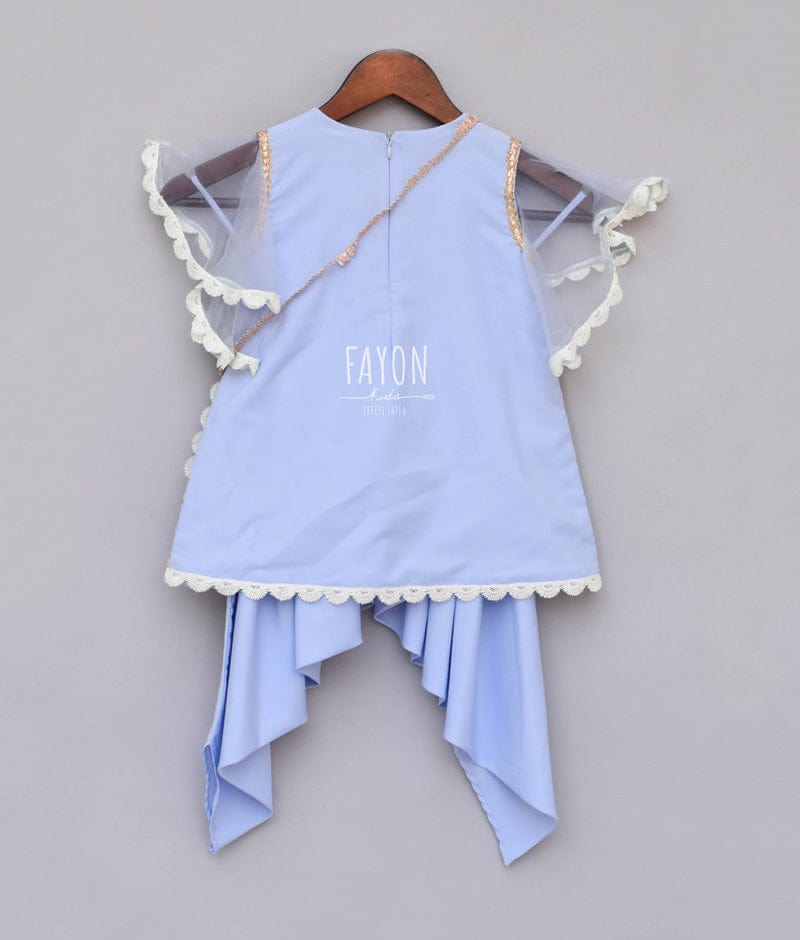 Cornflower Blue Embroidery Dhoti Set for Girls