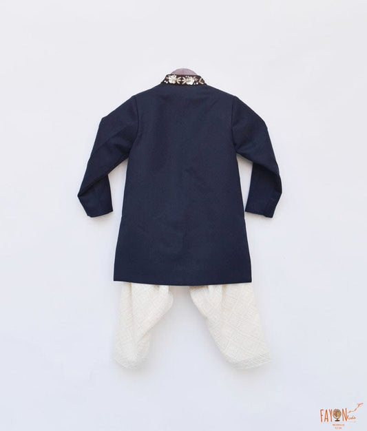 Dark Blue Kurta with Lucknowi Salwar for Boys