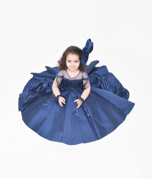Dark Blue Silk Gown for Girls