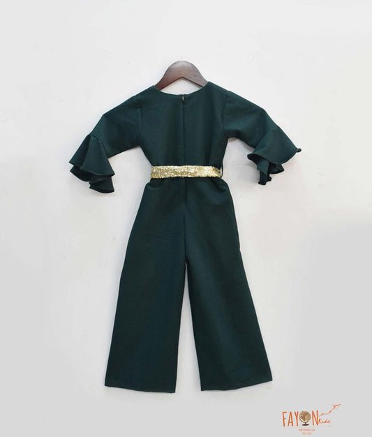 Emerald Green Bubble Georgette Jumpsuit for Girls