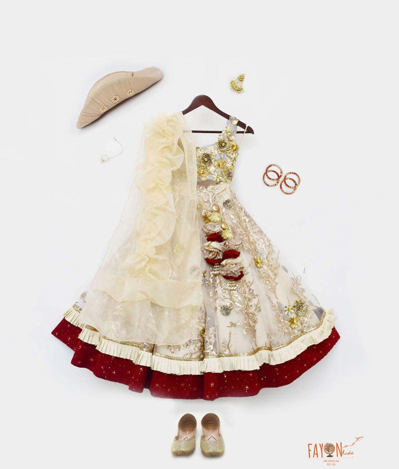 Golden Embroidery Choli with Lehenga for Girls