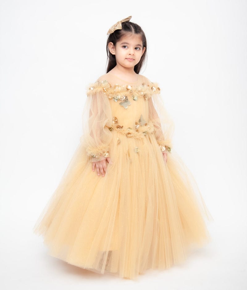 Golden Glitter Net Gown for Girls