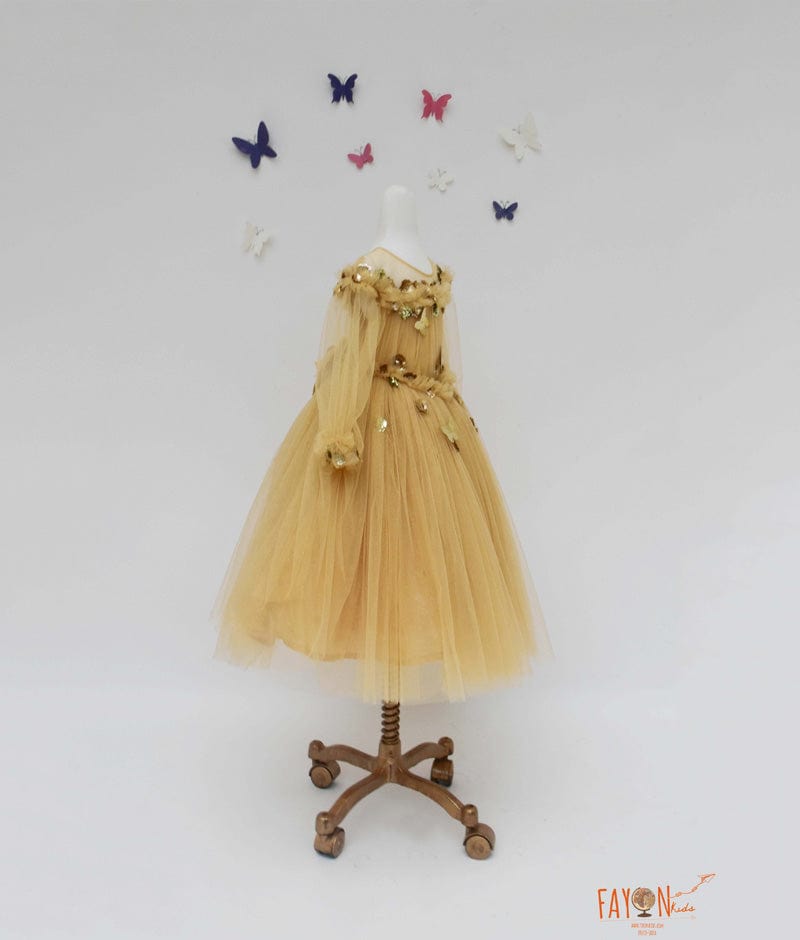 Golden Glitter Net Gown for Girls