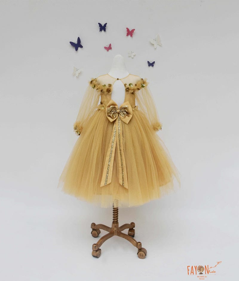 Golden Glitter Net Gown for Girls