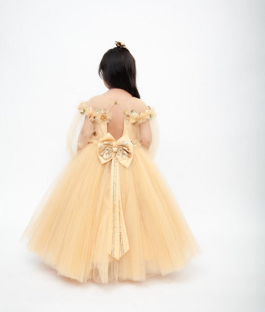 Golden Glitter Net Gown for Girls