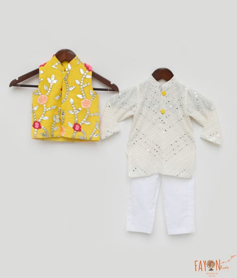 Gotta Embroidery Jacket and White Mirror Kurta Pant for Boys