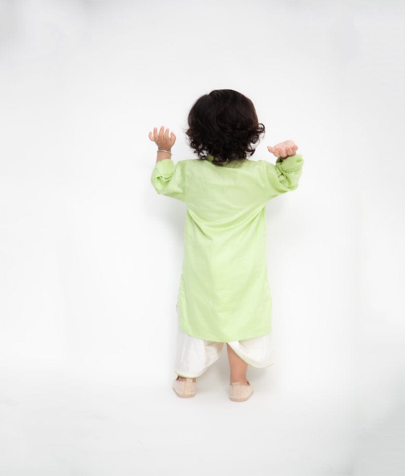 Shop Green Kurta with Off White Dhoti for Boys Online
