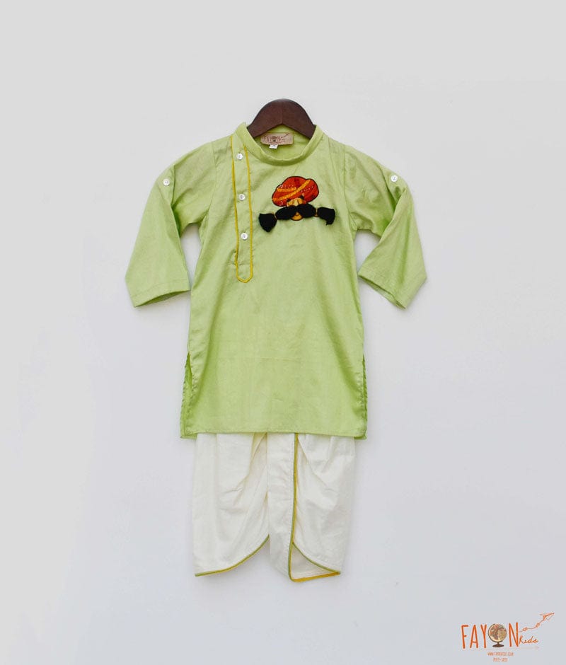 Shop Green Kurta with Off White Dhoti for Boys Online