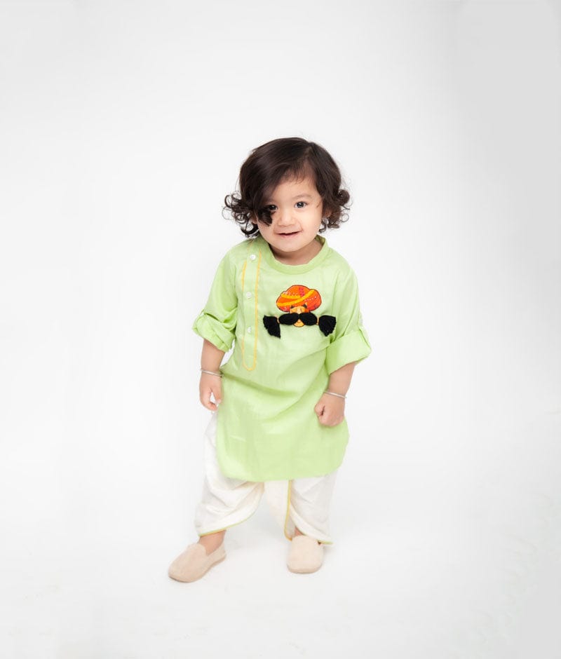 Shop Green Kurta with Off White Dhoti for Boys Online