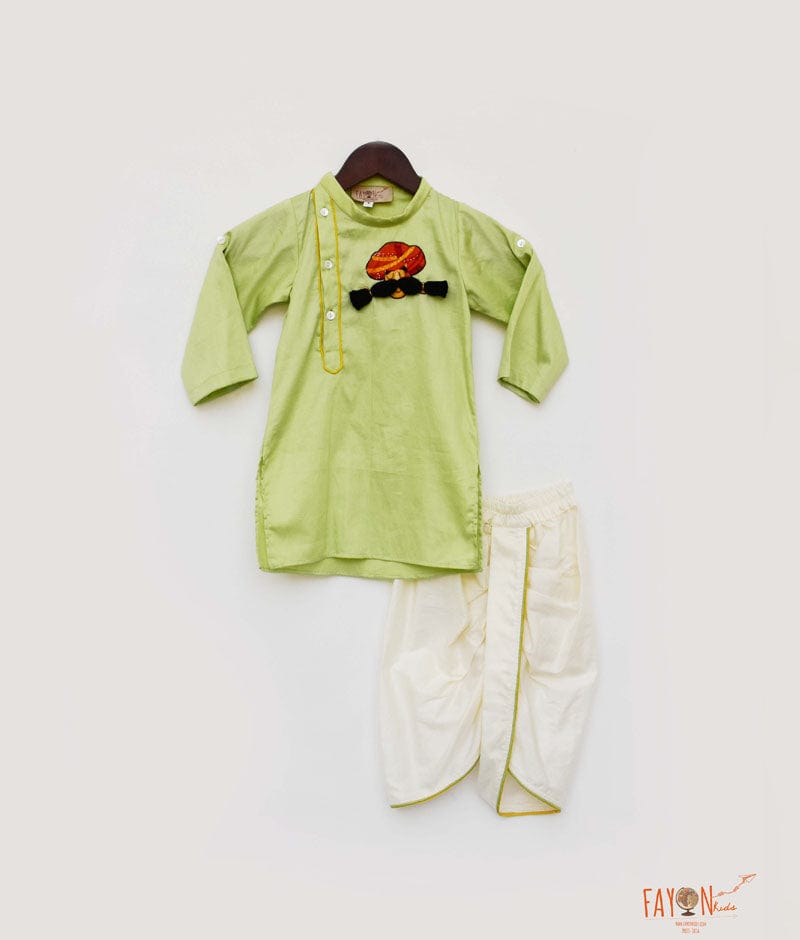 Shop Green Kurta with Off White Dhoti for Boys Online