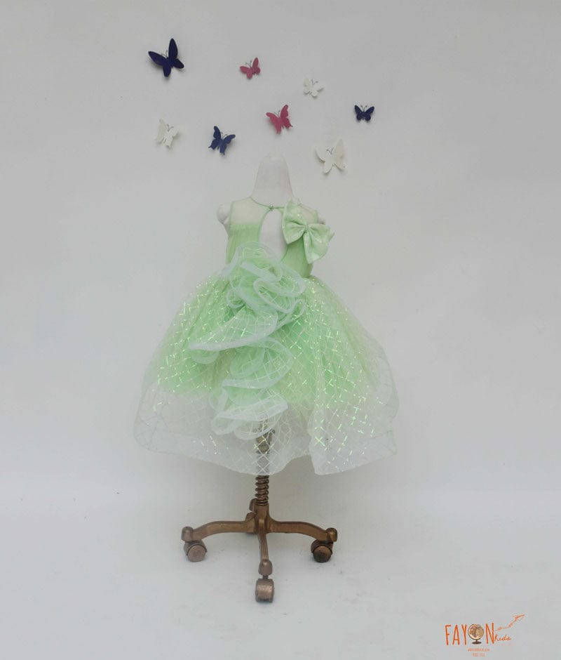 Green Sequins Net Dress for Girls