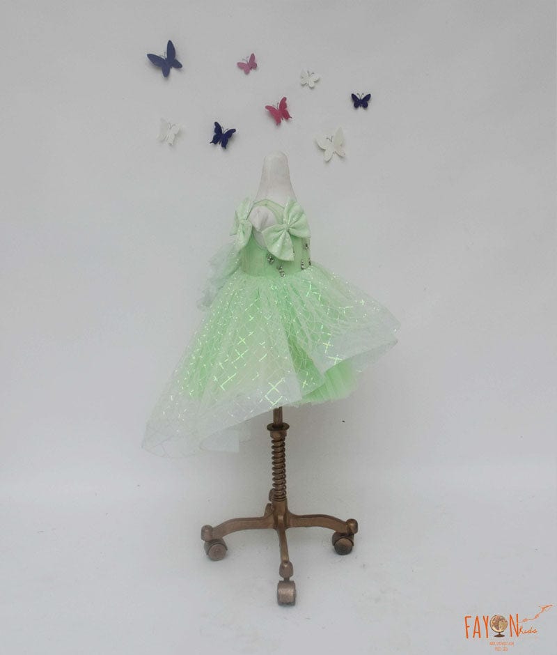 Green Sequins Net Dress for Girls
