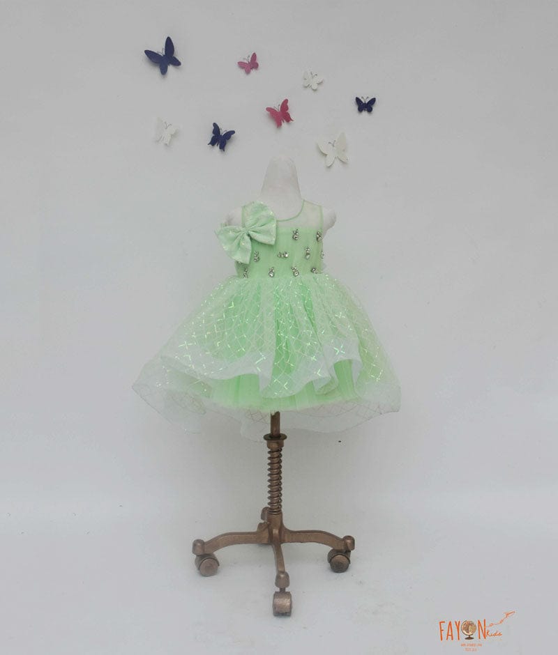 Green Sequins Net Dress for Girls