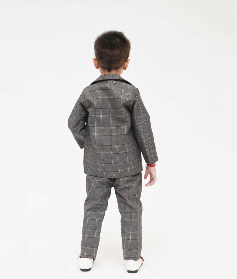 Grey Check Coat with Pink Shirt Pant for Boys