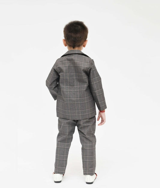 Grey Check Coat with Pink Shirt Pant for Boys