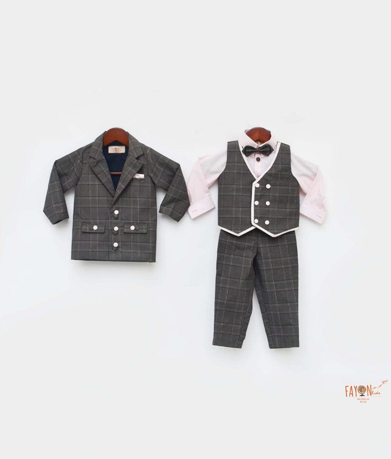 Grey Check Coat with Pink Shirt Pant for Boys
