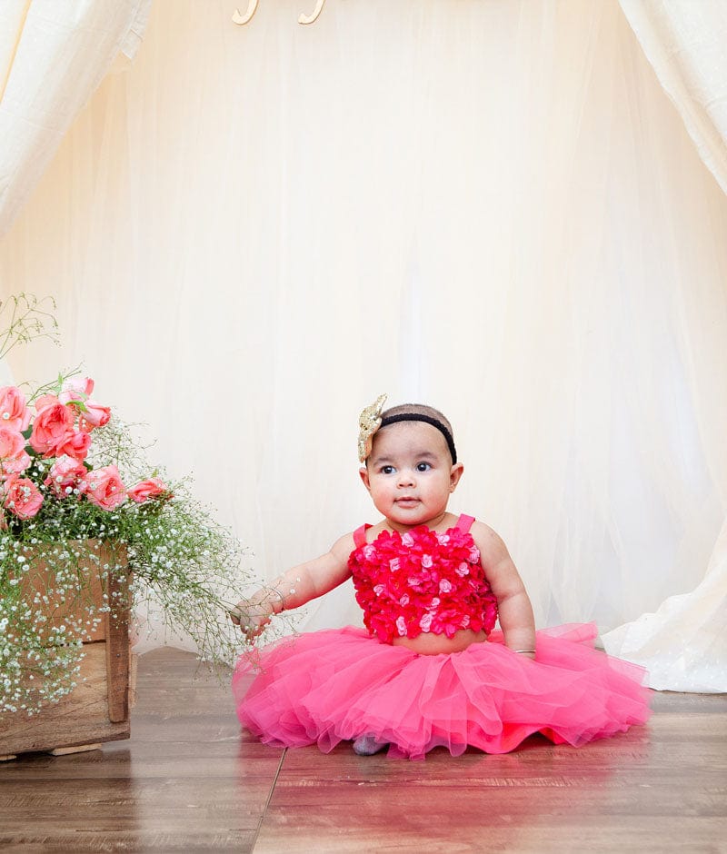 Hot Pink 3D Flowers Top with Tutu Skirt for Girls