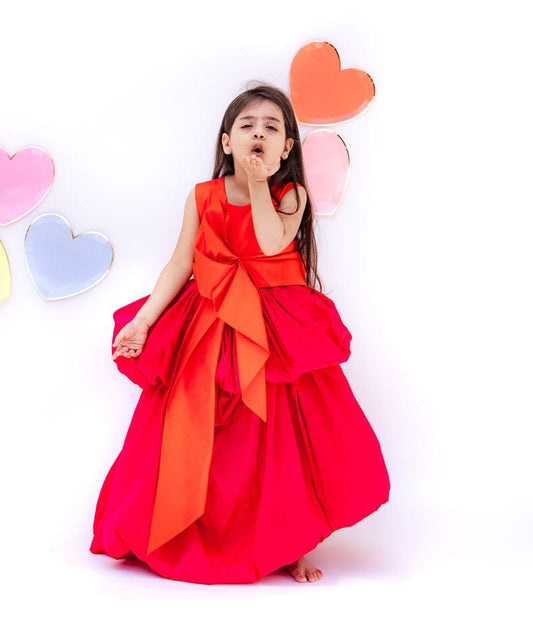 Hot Pink Orange Gown for Girls