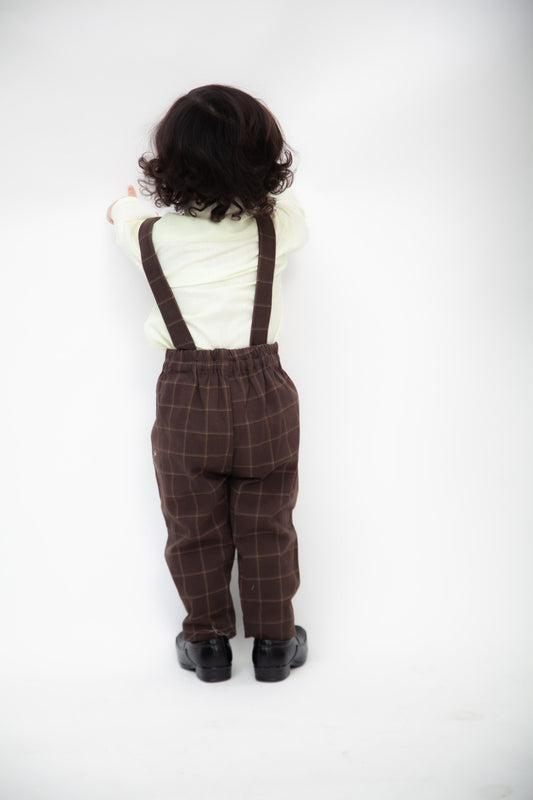 Lemon Yellow Shirt with Brown Checks Pant for Boys