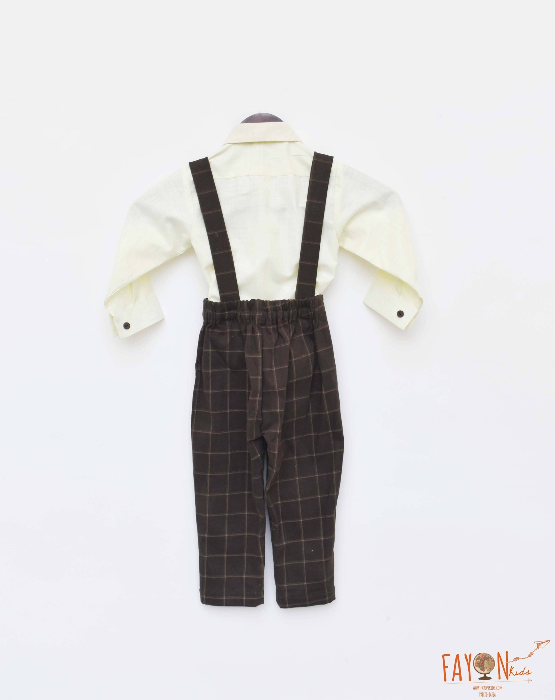 Lemon Yellow Shirt with Brown Checks Pant for Boys
