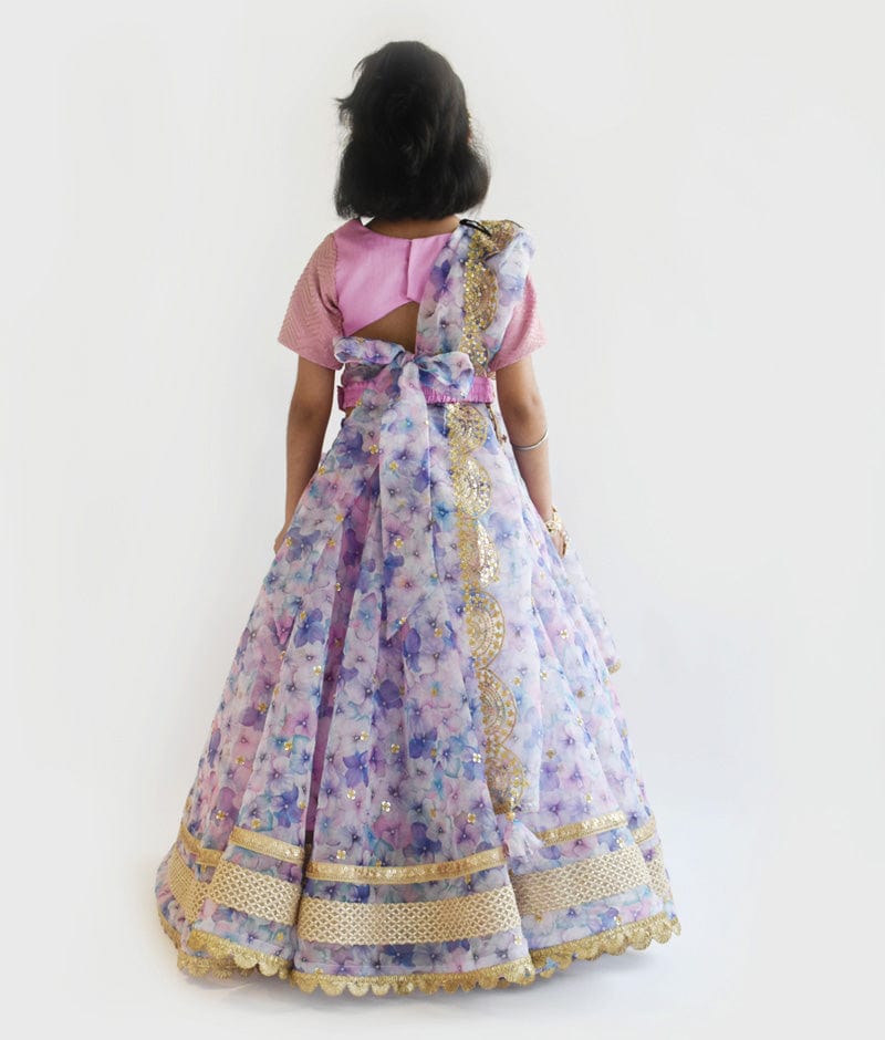Lilac Organza Floral Printed Lehenga Choli Printed Dupatta for Girls