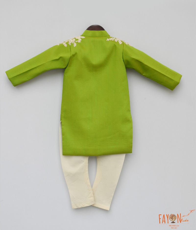 Lime Green Embroidery Achkan with Chudidar for Boys