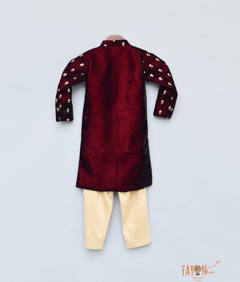 Maroon Velvet Achkan with Pant for Boys