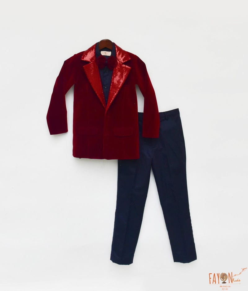 Maroon Velvet Coat and Shirt Pant for Boys