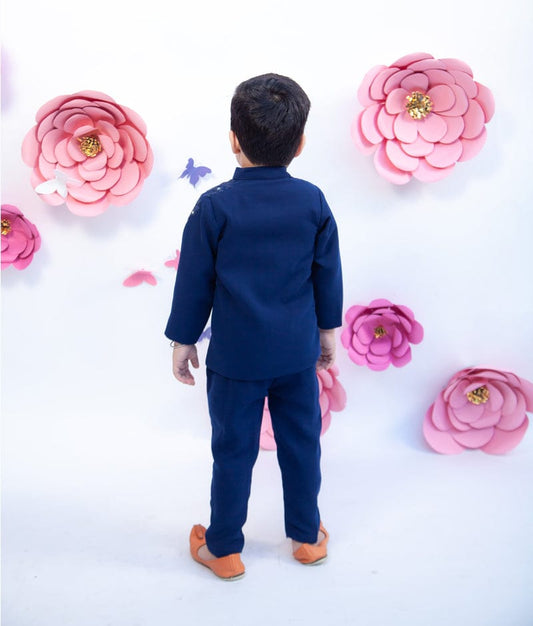Midnight Blue Embroidery Achkan with Trouser for Boys