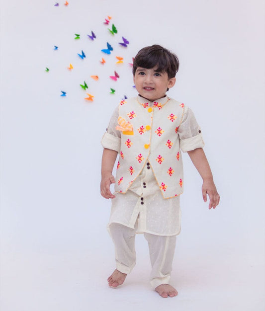 Multi Colour Booti Nehru Jacket with Kurta Pant for Boys