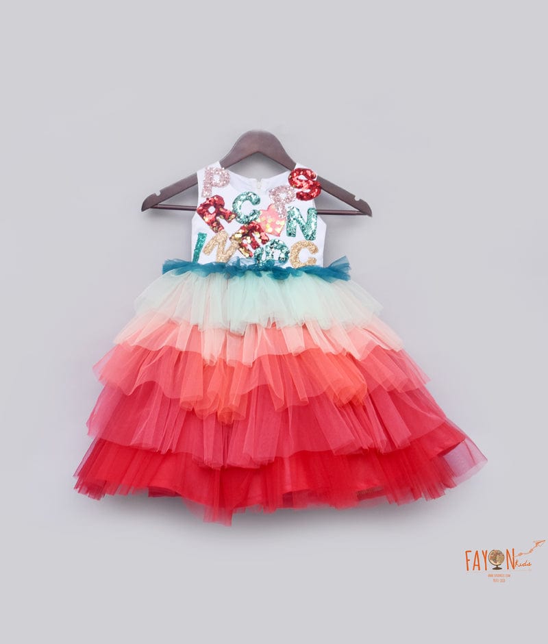 Shop Peach Embroidery Net Gown for Girls