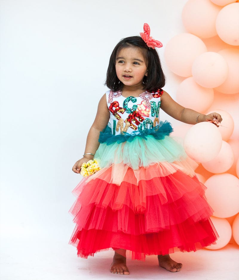Peach Embroidery Net Gown for Girls
