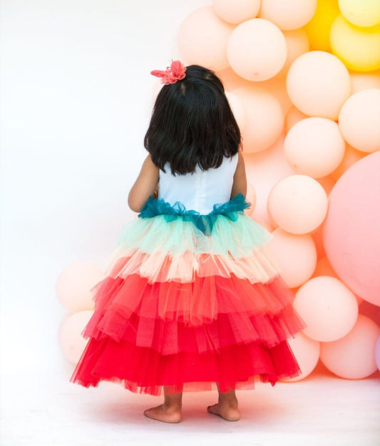 Peach Embroidery Net Gown for Girls