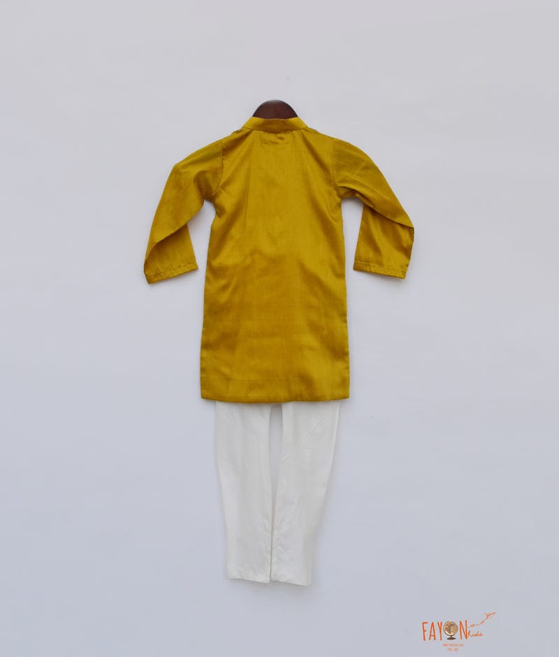 Mustard Yellow Silk Kurta with Chudidar for Boys