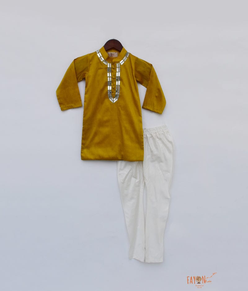 Mustard Yellow Silk Kurta with Chudidar for Boys