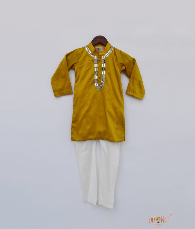 Mustard Yellow Silk Kurta with Chudidar for Boys