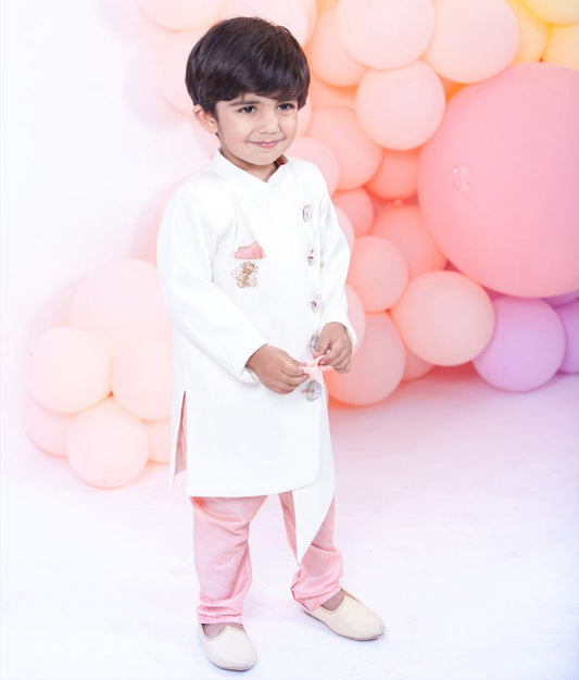 Off white Achkan with Peach Chudidar for Boys