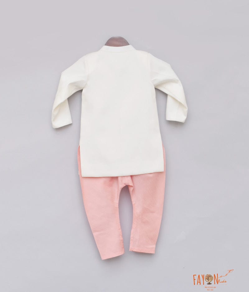Off white Achkan with Peach Chudidar for Boys