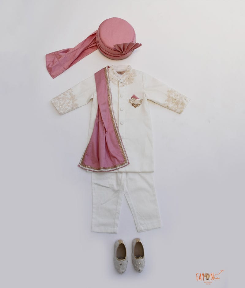 Off white Ajkan with Silk Stole Pant for Boys