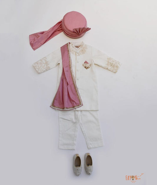 Off white Ajkan with Silk Stole Pant for Boys