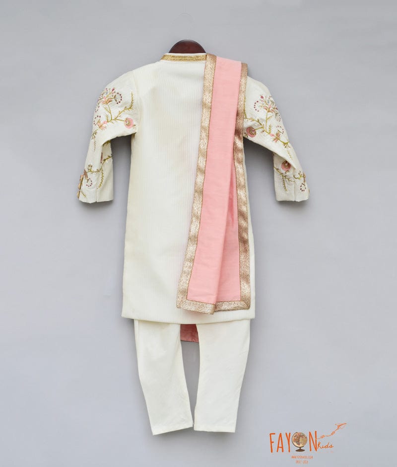Off white Embroidery Sherwani with Off White Chudidar for Boys