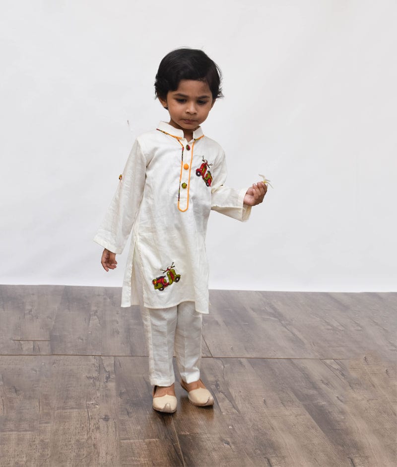 Coral Lehriya Kurta with Pant for Boys