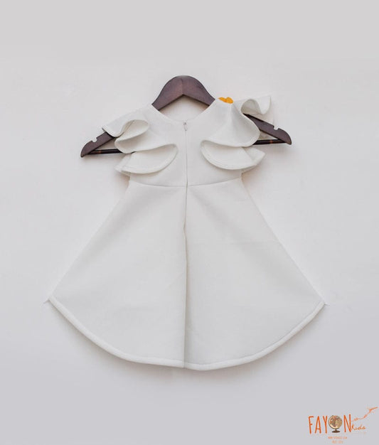 Off white Neoprene Dress with Multi Colour Flowers for Girls