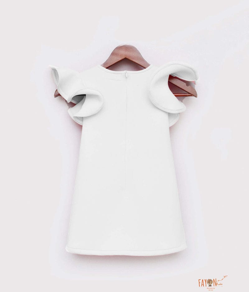Off white Neoprene Dress with Unicorn Motif for Girls