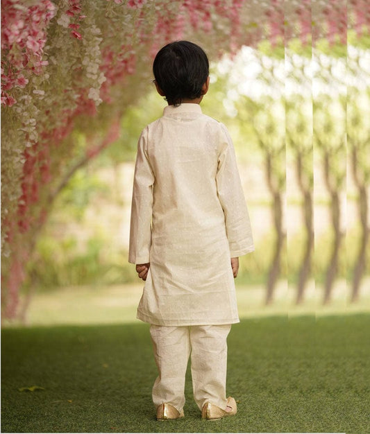 Off white Self Kurta Jacket and Pant for Boys