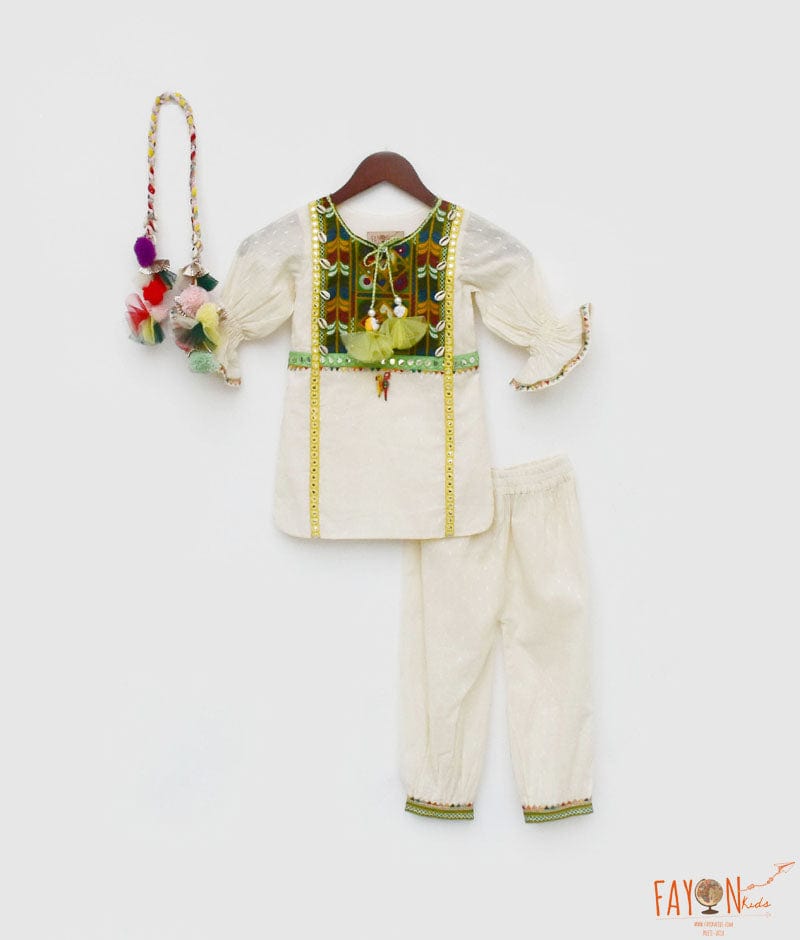 Off white Self Kurti and Salwar for Girls