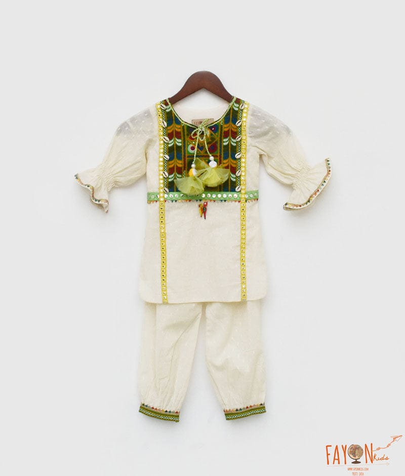 Off white Self Kurti and Salwar for Girls